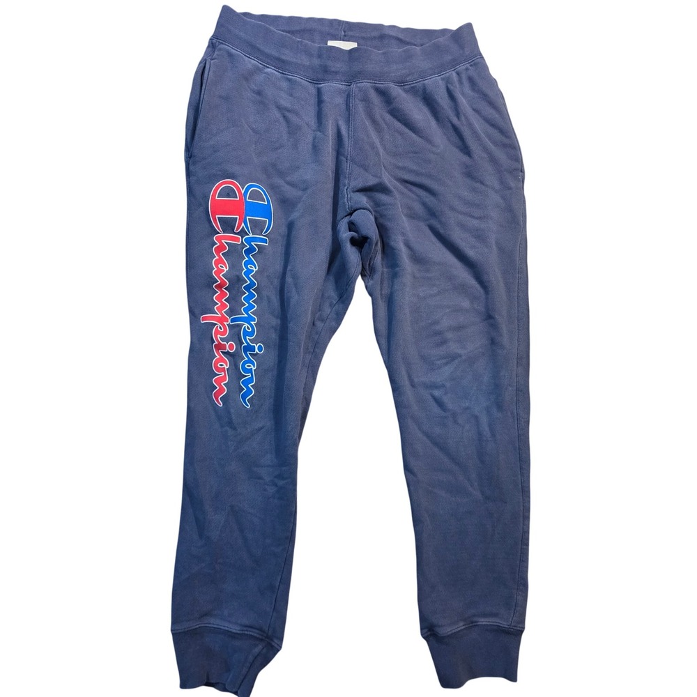 Champion Reverse Weave Mens Large Navy Blue Double Script Logo Jogger Sweatpants